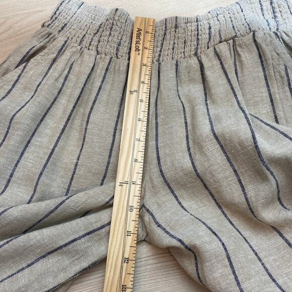 Maurice’s Wide Leg Linen Blend Striped Pants Women M Oatmeal Navy Elastic Waist - Picture 9 of 10